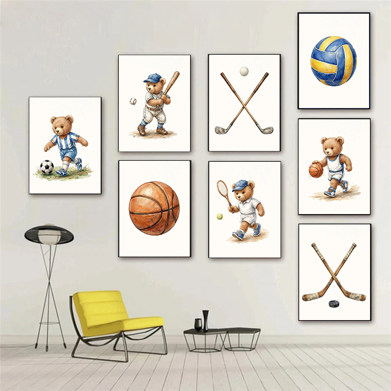 Badminton Zone - Cute Teddy Bear Sports Nursery Canvas